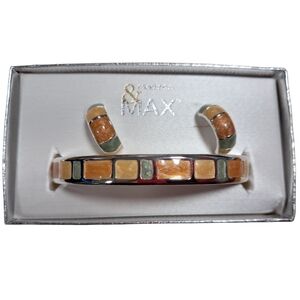 Madison & Max New Silver-tone Cuff Bracelet & Earring Set, Green, Yellow & Peach